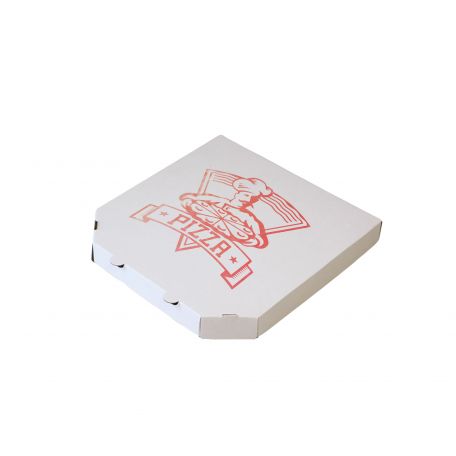 Pizzadoboz 26×26×3 fehér 6 szögl. általános nyomattal (100db/csom)